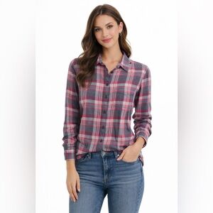 J. Crew Pink and Gray Plaid Button-Down Shirt